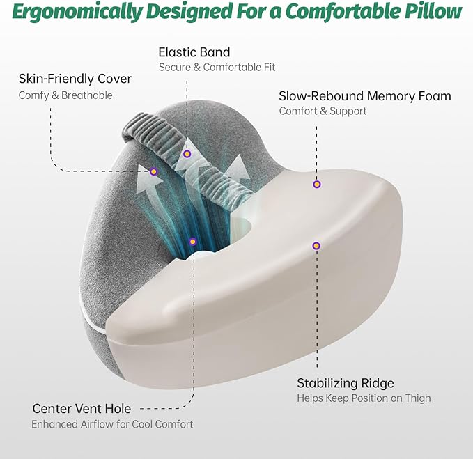 xiaomubiao Memory Foam Knee Pillow for Side Sleepers, Skin-Friendly Leg Pillow with Adjustable Strap for Sciatica, Hip & Back Pain Relief, Ergonomic Contour Between Leg Cushion with Washable Cover