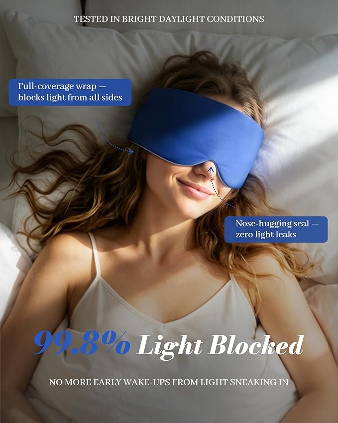 Sleep Mask for Side Sleepers – Ice Silk Cooling & Warm Double-Sided Eye Mask, 98% Blackout, Zero Pressure on Eyes, No Light Leaks, Soft Breathable Adjustable Night Blindfold for Women Men, All Seasons