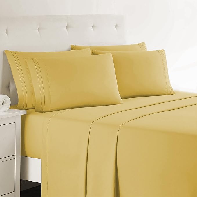 Clara Clark Twin XL Sheets, 5 Piece Set - Hotel Luxury Bed Sheets, Super Soft Bedding Set, Twin XL Size, Yellow