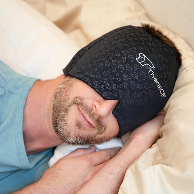 TheraICE Migraine Relief Cap PRO, Headache Relief Cap, Ice Face Mask, Cold Compress Head Wrap for Tension Headache Relief, Stress & Hangover, FocusZone Technology Provides Extra Cooling & Pressure