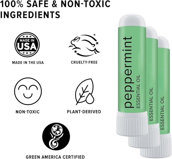 MOXE Peppermint Essential Oil Nasal Inhaler, Therapeutic No-Mess Aromatherapy, Cooling, Refreshing, Invigorating, Uplifts Mood and Positivity, Pure and Undiluted, Made in USA (3 Pack)
