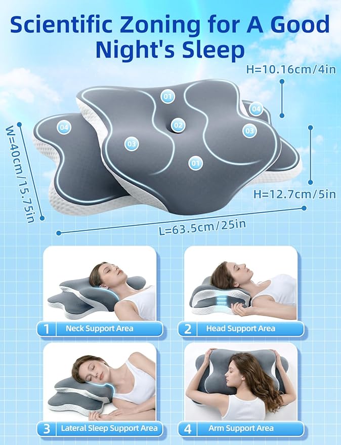 lazyzzz Cervical Neck Pillow for Neck and Shoulder Pain Relief, Memory Foam Pillow, Ergonomic Contour Side Sleeper Pillows, Soft Cooling Orthopedic Pillow for Side Back Stomach Sleepers