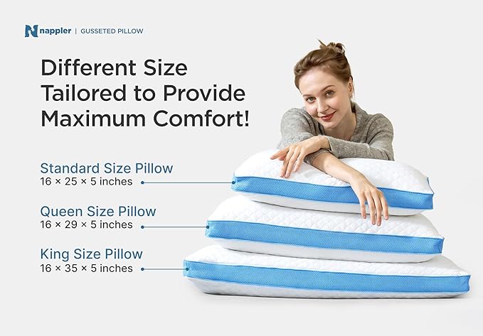 Nappler Side and Back Sleeper Pillow for Neck and Shoulder Pain Relief-Shredded Memory Foam Bed Pillow for Sleeping - 100% Adjustable Fill - Queen Size - Set of 2 - Washable Case. Extra Fill Included