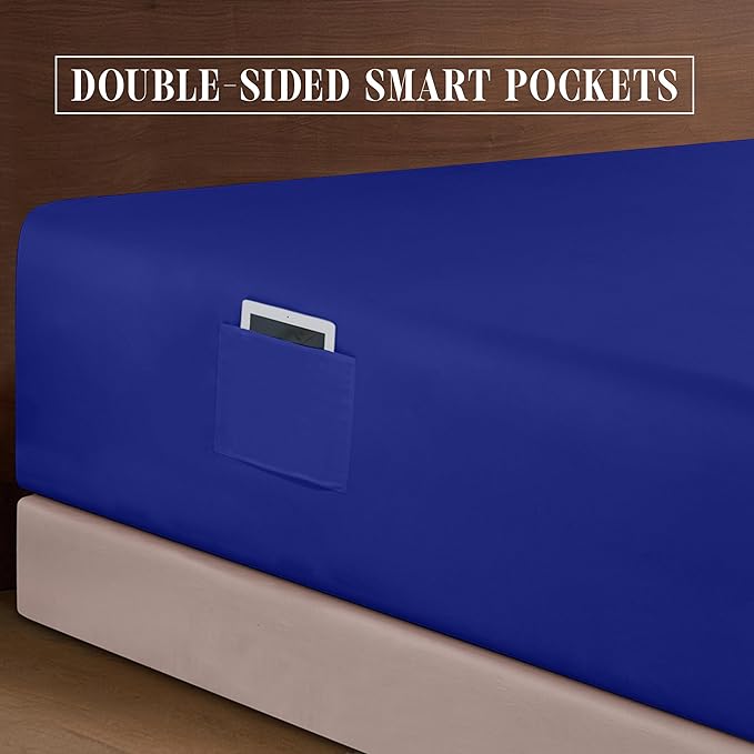 Elegant Comfort Luxury 1500 Premium Hotel Quality Microfiber 4-Piece Sheet Set- Soft, All Around Elastic 18-24 Inches Deep Fitted Sheet - Extra Deep Pocket Sheets, California King, Royal Blue