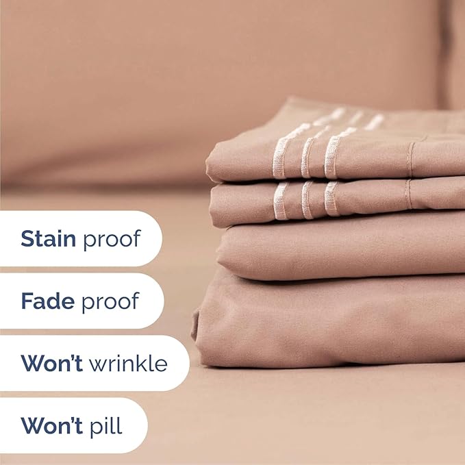 Cal King Size 4 Piece Sheet Set - Comfy Breathable & Cooling Sheets - Hotel Luxury Bed Sheets for Women & Men - Deep Pockets, Easy-Fit, Extra Soft & Wrinkle Free Sheets - Mauve Oeko-Tex Bed Sheet Set