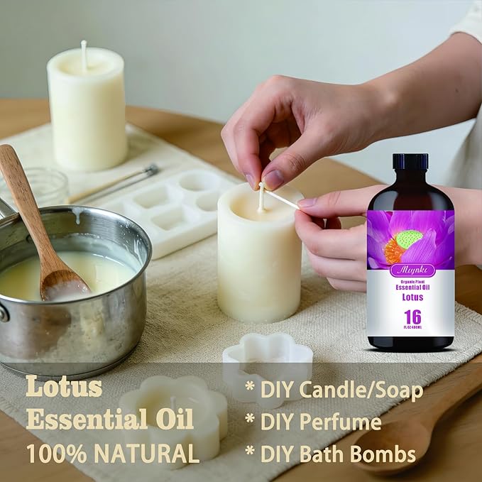 Lotus Essential Oil – MLYNKL Lotus Oils 16.33 fl oz for Diffusers, Humidifiers, Massage, DIY Candles, Soap, Cleaning, Home, Yoga, Office, Gifts - 490 ml