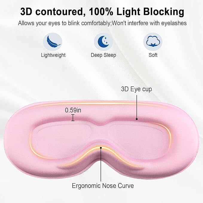 3D Sleep Mask with Bluetooth Headphones, Sleeping Earbuds with HD Mic, Sleep Eye Mask for Side, Zero Eye Pressure, Blackout Eye Mask for Sleep Travel, Elastic Band Eye Masks, for Men Women Gifts,Pink