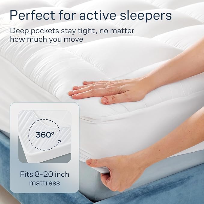 Niagara Sleep Solution Cloud-Like California King Mattress Topper - 100% Cotton Top Mattress Pad for Back Pain Relief - Breathable & Naturally Cooling for Hot Sleepers, White