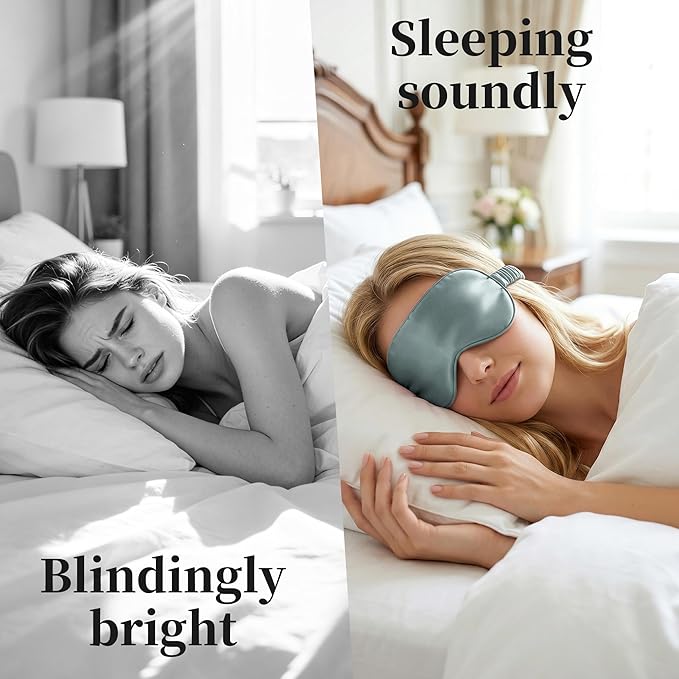 ZLYC 100% Mulberry Silk Sleep Mask Pressure-Free Eye Cover Soft Light Blocking Blindfold for Travel & Nap, Solid Haze Blue