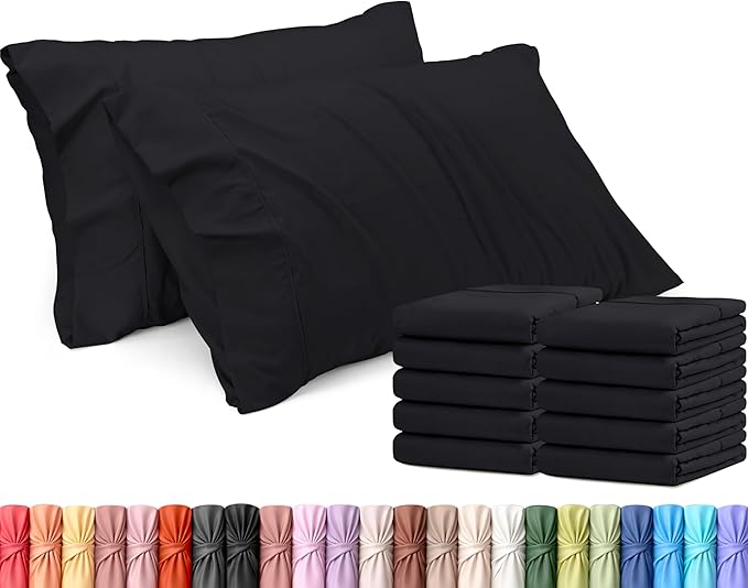 Utopia Bedding Standard Pillow Cases - 12 Pack - Envelope Closure - Soft Brushed Microfiber Fabric - Shrinkage and Fade Resistant Pillow Covers Standard Size 20 X 26 Inches (Standard, Black)