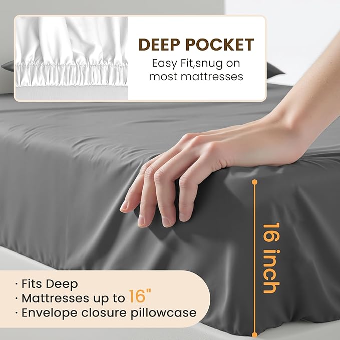 Cal King Size 4 Piece Bed Sheet Set - Premium Breathable & Cooling Sheets- Ultra Imitation Cotton -Hotel Luxury Bed Sheet Deep Pocket up to 15"- Wrinkle, Stain Resistant (Dark Grey, California King)