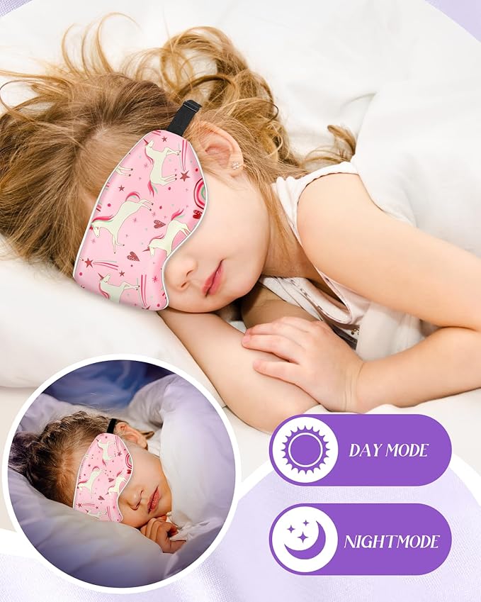 Miss Adola Sleep Mask for Kids - Cute Kawaii Cartoon Silk Sleeping Mask with Adjustable Strap Soft Smooth Light Eye Mask for Sleeping Silk Kids Eye Cover for Boys Girls Teens, PK Heart Unicorn