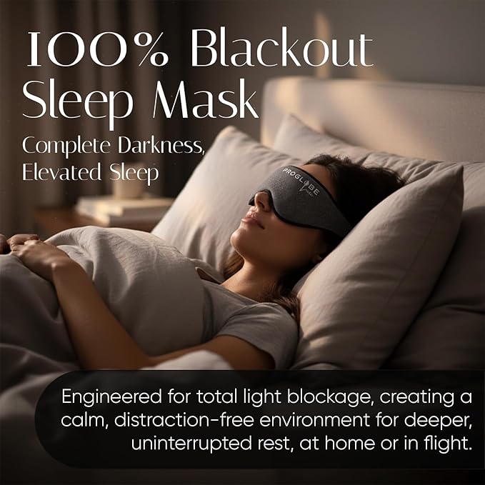 Proglobe Luxe Blackout Sleep Mask, 100% Blackout Eye Mask, 3D Contoured Zero Pressure Design, Soft Breathable Modal Fabric, Adjustable Strap, Travel Pouch Included for Women and Men, Dark Grey