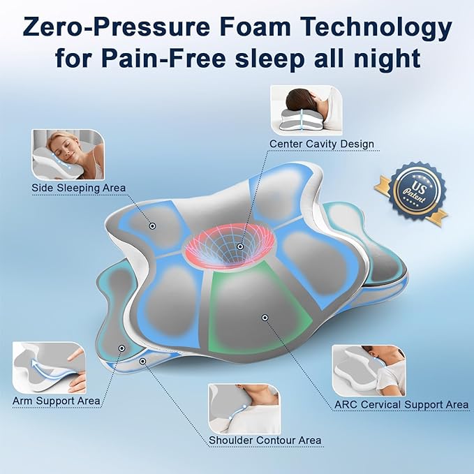 Sleep Apnea Pillow with Neck Pain & Snoring Relief -Orthopedic Cervical Pillow, Ergonomic Contour Memory Foam for Side, Back,Stomach Sleepers, Medium Firm (Grey, Queen Size 25" lx15 wx5.8 h)