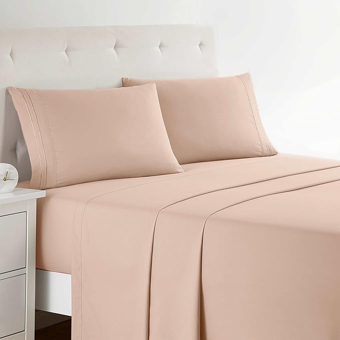 Clara Clark Full XL Bed Sheet Set - Wrinkle, Fade, Stain Resistant, Deep Pocket Sheets - Luxury Soft Bedding Sheets & Pillowcases, Full XL Peach