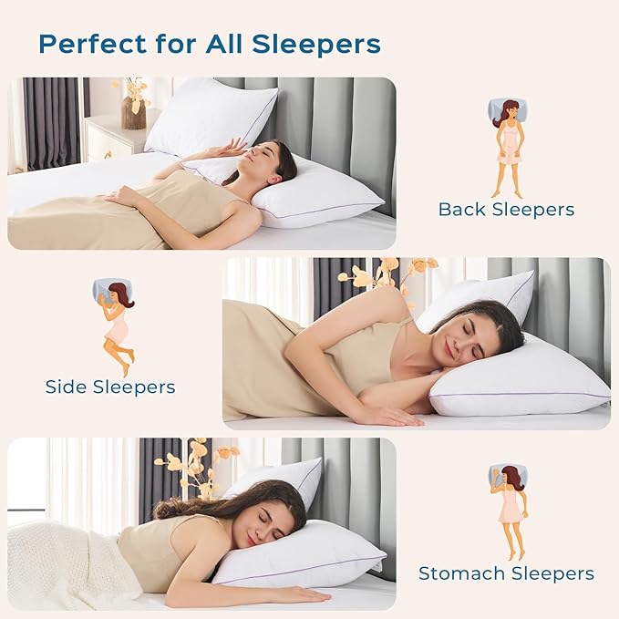 JOLLYVOGUE Single Pillow Standard Size, Bed Pillow for Side, Back, and Stomach Sleepers, Down Alternative Filled Pillows, Luxury Hotel Quality and Machine Washable, 26" x 20", 1 Pack