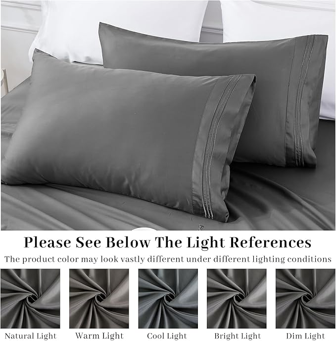 YIYEA Pillow Cases Queen Size Set of 2, Ultra Soft Double Brushed Microfiber Pillowcases, Hotel Quality Embroidered Bed Pillow Covers Queen, Fade Resistant, Easy Slip-On (20"x30", Dark Grey)