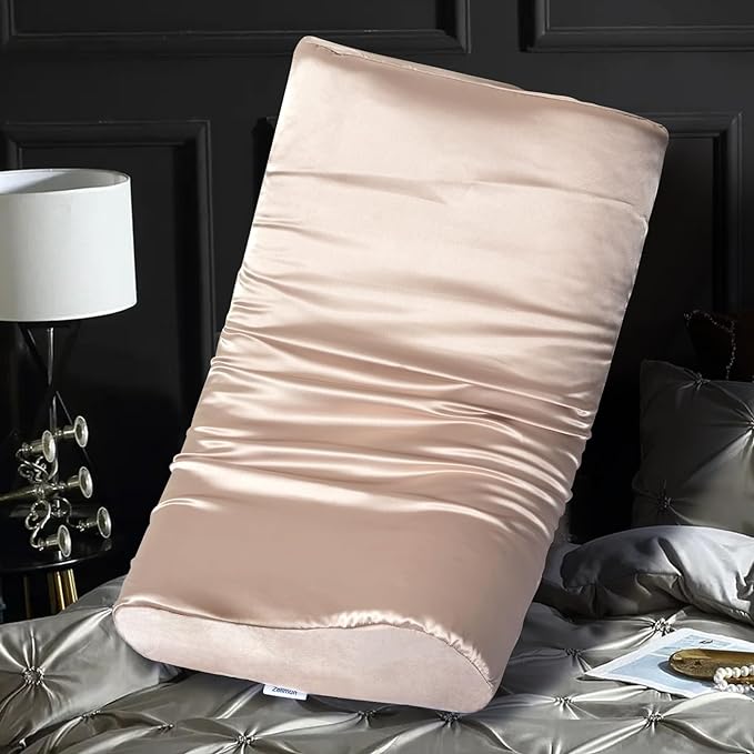 Satin Pillowcase for Contour Memory Foam Pillows, 20" x 12.6" x 4.1"/3.2" Cervical Pillow Case, Soft Pillow Cover for Sleeping Pillows (Champagne)