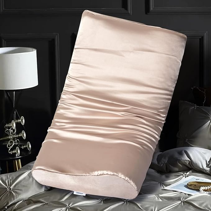 Satin Pillowcase for Contour Memory Foam Pillows, 24" x 14" x 5.1"/3.5" Cervical Pillow Case, Soft Pillow Cover for Sleeping Pillows (Champagne)