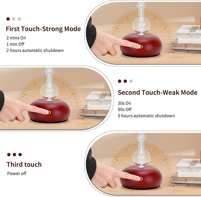 Vintage Pure Essential Oil Diffuser for Aromatherapy - 7-Color LED, Adjustable Mist, No Heat or Water Required, Ideal for Home, Bedroom, and Professional Use (Dark Wooden)