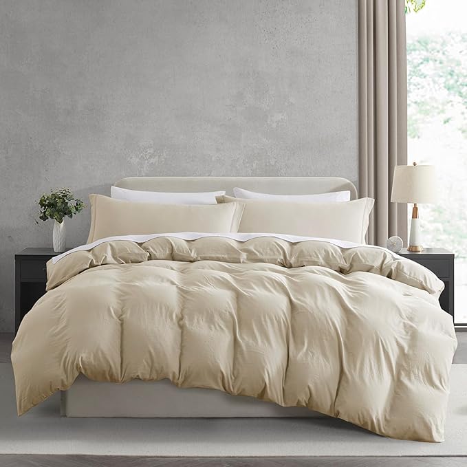 Nestl Beige Cream Duvet Cover Full Size - Soft Double Brushed Full Size Duvet Cover Set, 3 Piece, with Zipper Closure, 1 Duvet Cover 80x90 inches and 2 Pillow Shams