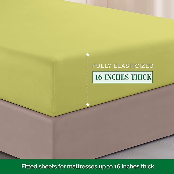 Elegant Comfort Luxurious 1500 Premium Hotel Quality Microfiber Three Line Embroidered Softest 4-Piece Bed Sheet Set, Wrinkle and Fade Resistant, Full, Pistachio Green