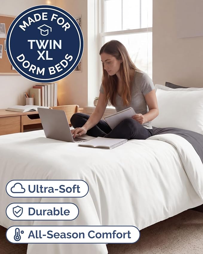 Duvet Cover Twin/Twin XL Size Set - Extra Soft Twin/Twin XL Duvet Cover 68" x 90" with 1 Pillow Sham - Hotel Luxury, Easy Care, Fade Free w/ Zipper Closures & Ties - Comfy & Breathable (Antique White)