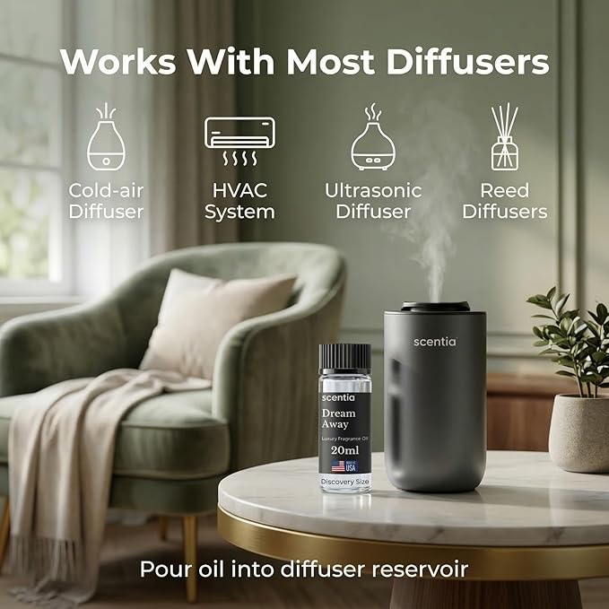 Scentia Dream Away Floral Fragrance Oil for Diffusers – Spring Summer Aromatherapy Home Scent with Jasmine, Lavender & Amber – Fragrance Oil for Ultrasonic & Cold Air Diffusers – 20 ml (0.67 fl oz)