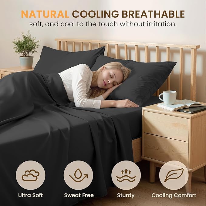 Full Size 4 Piece Bed Sheet Set - Ultra Imitation Cotton-Premium Breathable & Cooling Sheets - Hotel Luxury Bed Sheets Deep Pocket up to 15"- Wrinkle, Fade, Stain Resistant (Black, Full)