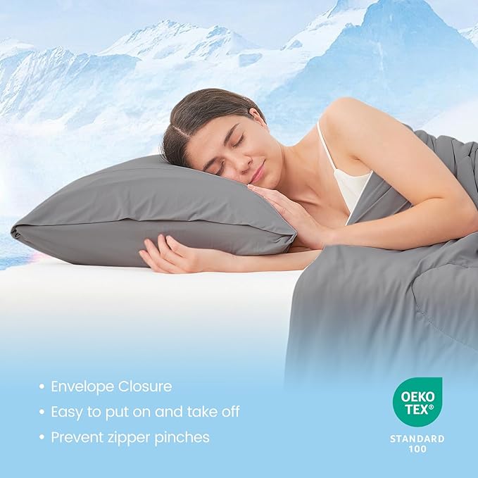 Cozy Bliss Cooling Pillow Cases for Hot Sleepers, Q-Max>0.45, Queen Size Set of 2, Soft & Silky Pillow Covers with Envelope Closure,Gift, Dark Gray, 20x30 Inches