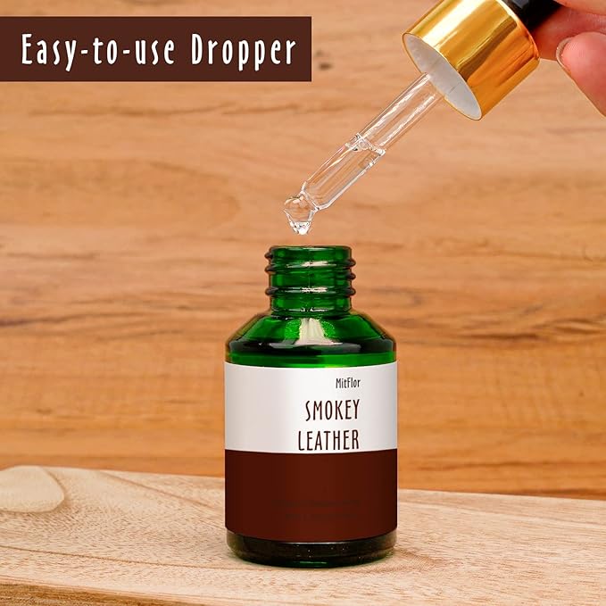 Smokey Leather Fragrance Oil, MitFlor Single Scented Essential Oil for Diffuser, Premium Grade Fragrance Oil for Soap & Candle Making, Men & Woody Scent for Home Fragrance, 30ml