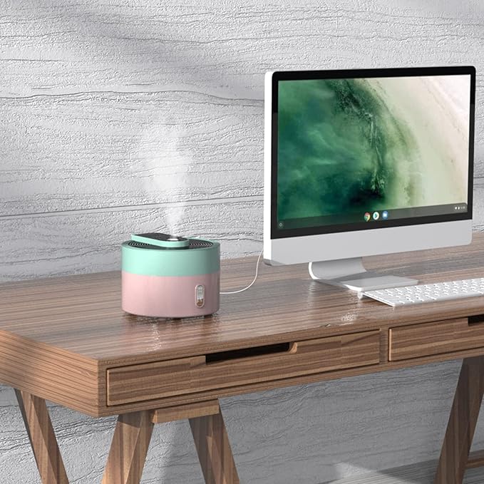 DAROMA Aromatherapy Diffuser, 220ML Cool Mist Humidifier, 7 Color Lights, 2 Mist Modes, Whisper-Quiet, USB Type-C Charger, Cyan-Pink