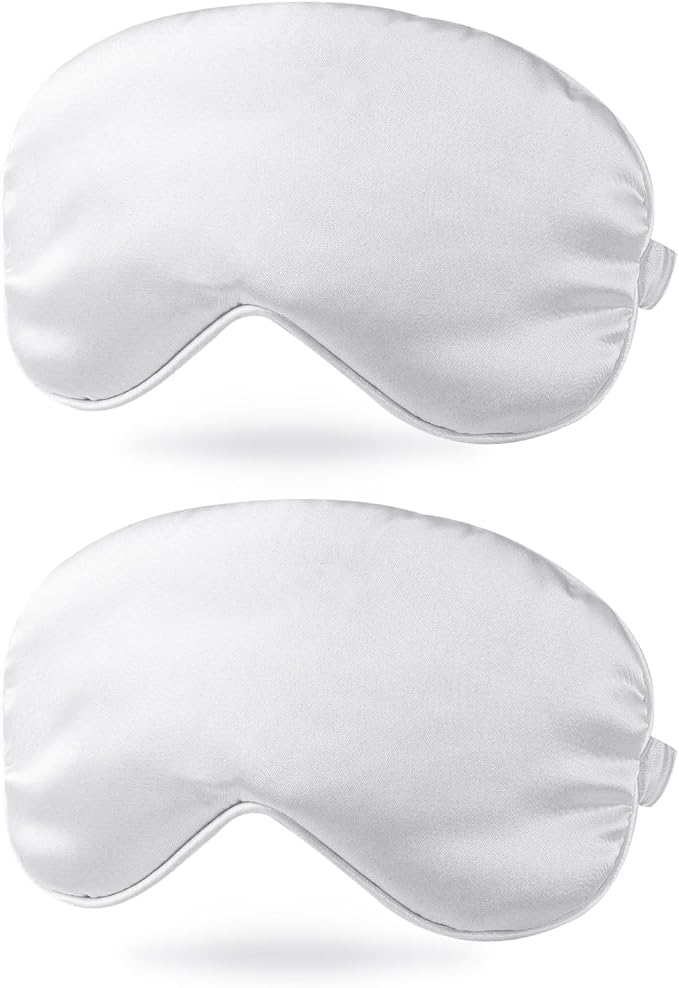 PATIKIL Silk Sleep Mask, 2 Pack Soft Satin Eye Protective Mask Blackout Eye Cover with Elastic Straps for Side Sleeping Women Men Travel, White