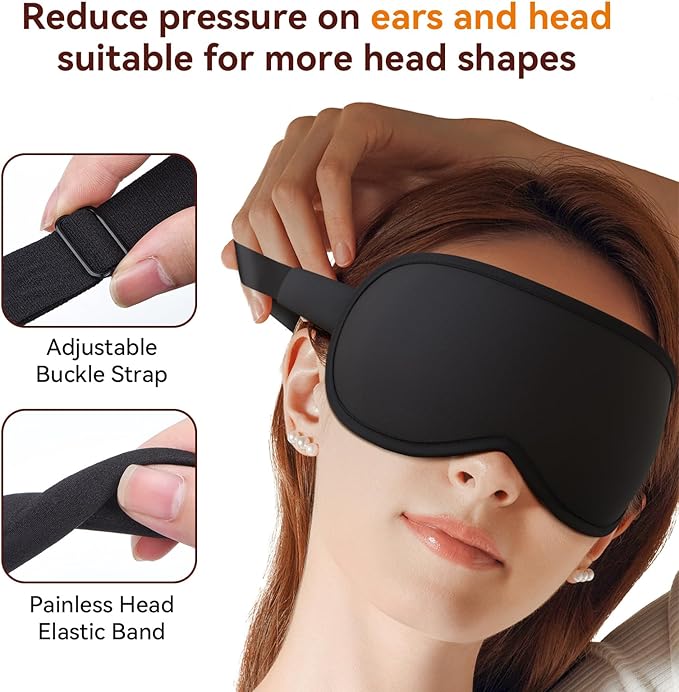 Sleep Mask, EVA BELLE Sleep Masks for Men Women, Zero Eye Pressure 3D Sleeping Mask, 100% Light Blocking Eye Covers with Adjustable Strap for Sleeping Travel Home Nap Rest Memory Foam