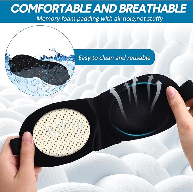Chicingyou 50 Pack Moisture Chamber Glasses for Dry Eyes, 3D Contoured Sleep Mask for Dry Eyes Soft Black Moisture Goggles Reusable Eye Sleep Eyemask with Adjustable Strap for Men Women