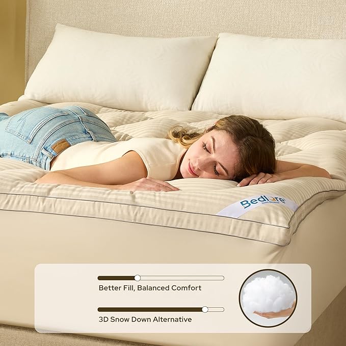 BEDLORE Twin Mattress Topper, Thick Pillow Top Pad for Back Pain Relief, Soft Mattress Cover with Deep Pockets 6-15 inch(Beige)