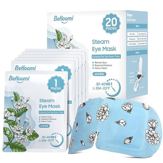 BeHoomi 20Packs Steam Eye Mask, Heated Eye Mask Warm Compress for Eyes, Disposable Self Heating Steam Mask for Home, Sleep, Spa, Travel Essentials & Relaxation Gifts, Valentine's Day Gifts (Jasmine)
