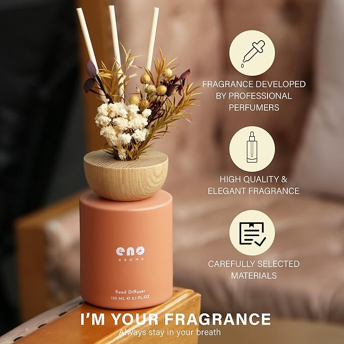 Reed Diffuser Set with Dried Flowers, 5.1oz Essential Oil Home Fragrance, Long Lasting Air Freshener for Bathroom Shelf Decor, Housewarming Gift, Mango Papaya Salad Scent