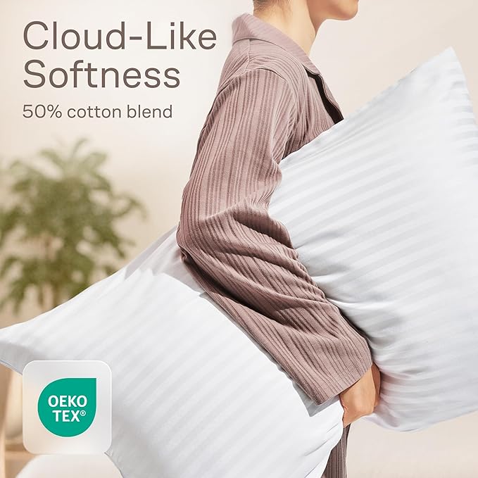 Ultra Soft Pillow Protectors with Zipper King Size - Set of 2 Breathable Pillow Covers - 100% Protection Against Stains, Dust & Dirt - Machine Washable (Dark White)