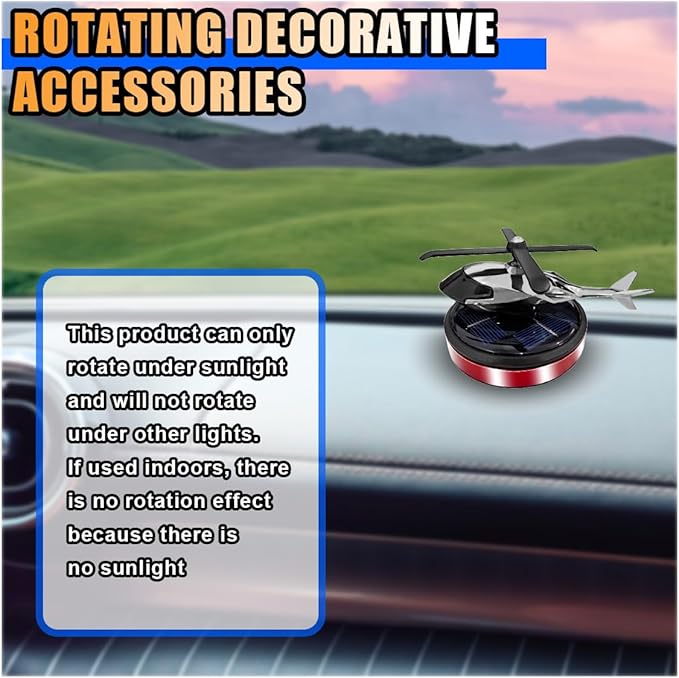 Helicopter Car Air Fresheners with Solar Rotating, Creative Car Perfume Decoration, Auto Airplane Fragrance Diffuser for Cars, Home, Office (Not Including the Fragrance) (Red)