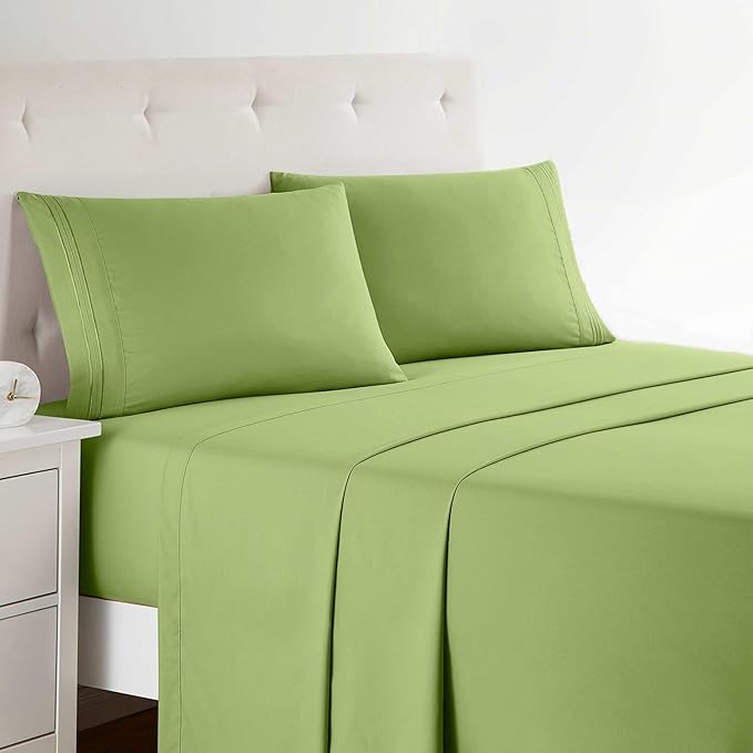 Clara Clark Bed Sheets, Premier 1800 Series 4 Piece Bed Sheet Set, Deep Pocket, Wrinkle, Fade, Stain Resistant, Luxury Soft Bedding Sheets & Pillowcases, Twin-XL, Garden Green