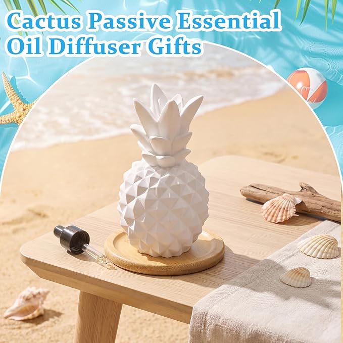 Honeydak Pineapple Passive Essential Oil Diffuser Gifts, Summer Beach Ceramic Diffuser with Wooden Tray for Home Bedroom Bathroom Office Holiday Decorations