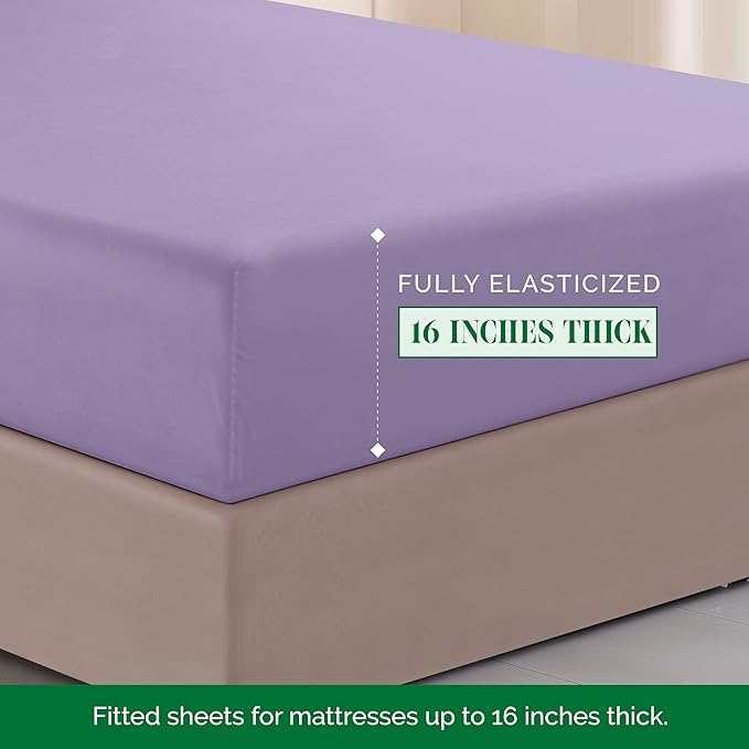 Elegant Comfort Luxurious 1500 Premium Hotel Quality Microfiber Three Line Embroidered Softest 4-Piece Bed Sheet Set, Wrinkle and Fade Resistant, Queen, Lavender