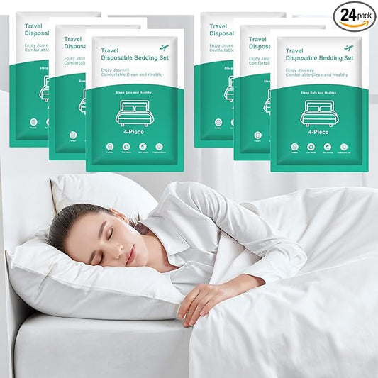 6 Pack (24 PCS) Disposable Bed Sheets for Travel, Queen Size Disposable Sheet with Quilt Cover and Pillowcase, Disposable Bedding Sheet, Travel Hotel Essentials for Hotel,Cruise