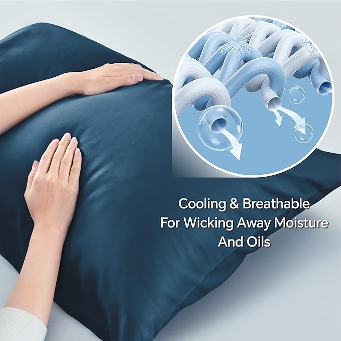 BEDELITE Pillow Cases Queen Size Set of 2, Rayon Derived from Bamboo, Cooling Pillow Cases for Hot Sleepers & Night Sweats, Breathable and Silky Soft Envelope Pillowcases(Navy Blue, 20"x30")