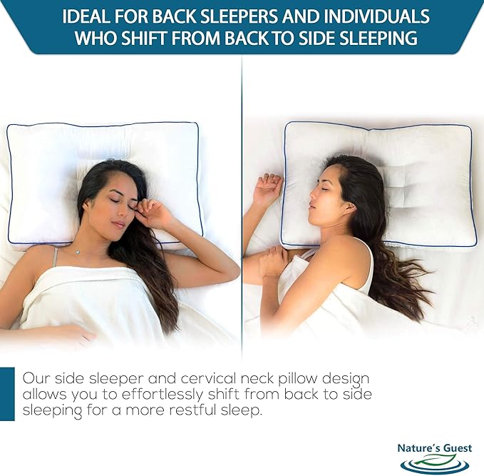 Nature's Guest Adjustable Cervical Pillow, Better Than Memory Foam Pillow for Neck Pain, Contour Orthopedic Pillow for Sleeping, Ergonomic Pillow for Side, Back and Stomach Sleepers, Standard Medium