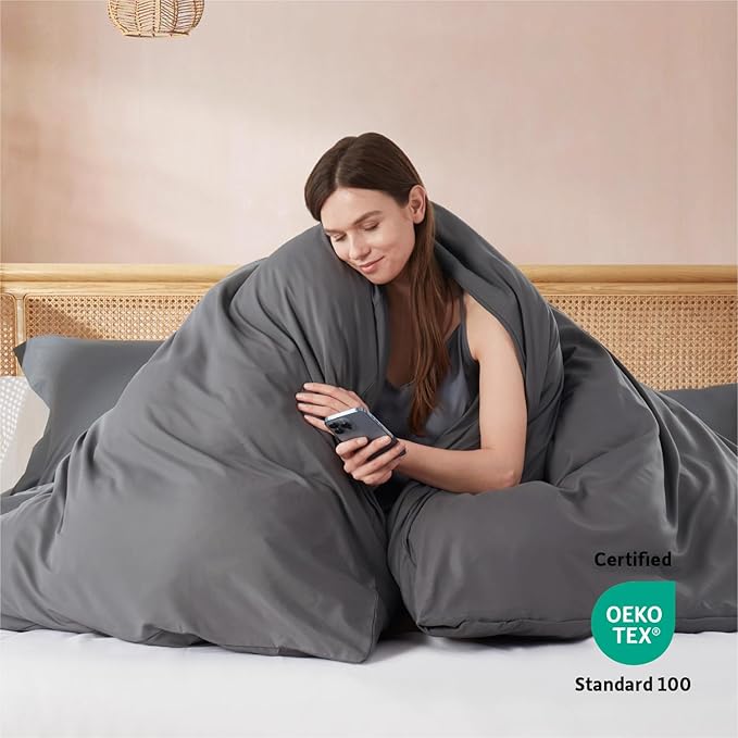 Nestl Twin Duvet Cover Set with Comforter Insert - Dark Grey 3 Piece 68x90 Duvet Cover & 1 Pillow Sham with White Quilted Down Alternative Comforter, Ultra Soft, All Season