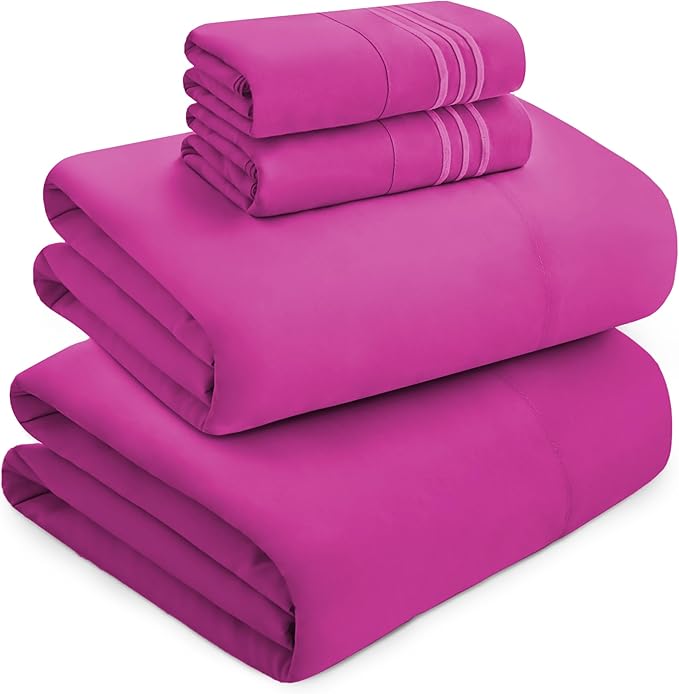 Mocassi Luxury Twin XL 4-Piece Sheet Set - 1800 Premium Hotel Quality - Easy-Fit, Wrinkle, Fade Resistant Bed Sheets and Pillowcases - All Around Elastic Fitted Sheet, Deep Pocket, Pink