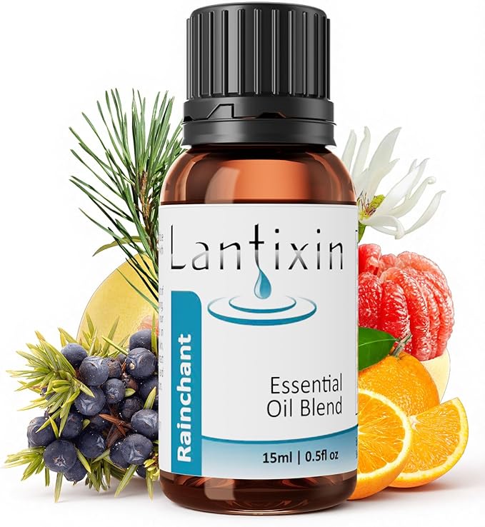 Lantixin Essential Oil Blend for Diffuser – Black Spruce & Ylang Ylang in Rosehip Oil – Aromatherapy Blend for Relaxation,Sleep, Spa – for Humidifiers, Home, Hotel – 0.5 Fl Oz (Rainchant Awakening)