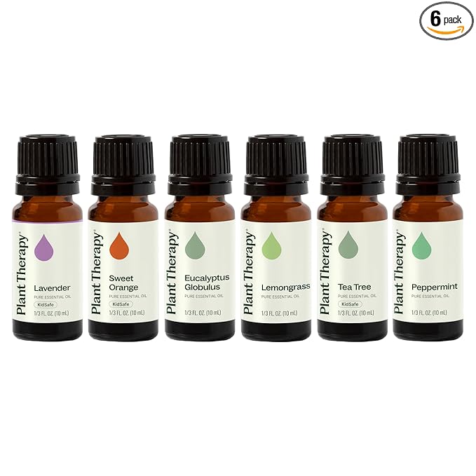 Plant Therapy Breathe Easy Essential Oil Set of 6 Bottles 10 mL (1/3 oz) Each, Lavender, Eucalyptus, Peppermint, Lemongrass, Orange Sweet, Tea Tree, 100% Pure, Aromatherapy